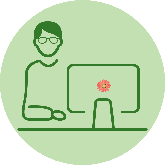 pictogram af person der arbejder på et kontor.